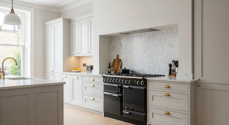 Marble herringbone kitchen splashback